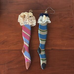 Vintage Wooden Stocking Ornaments Lace Top (Set of 2)